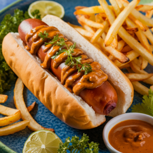 Cachorro-quente de Festa com Salsicha, Queijo e Molho Caseiro