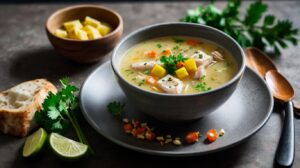 Caldinho de peixe cremoso com temperos tropicais