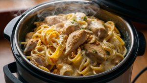 Macarrão com Creme de Frango na Panela Elétrica de Arroz: Sabor do Brasil